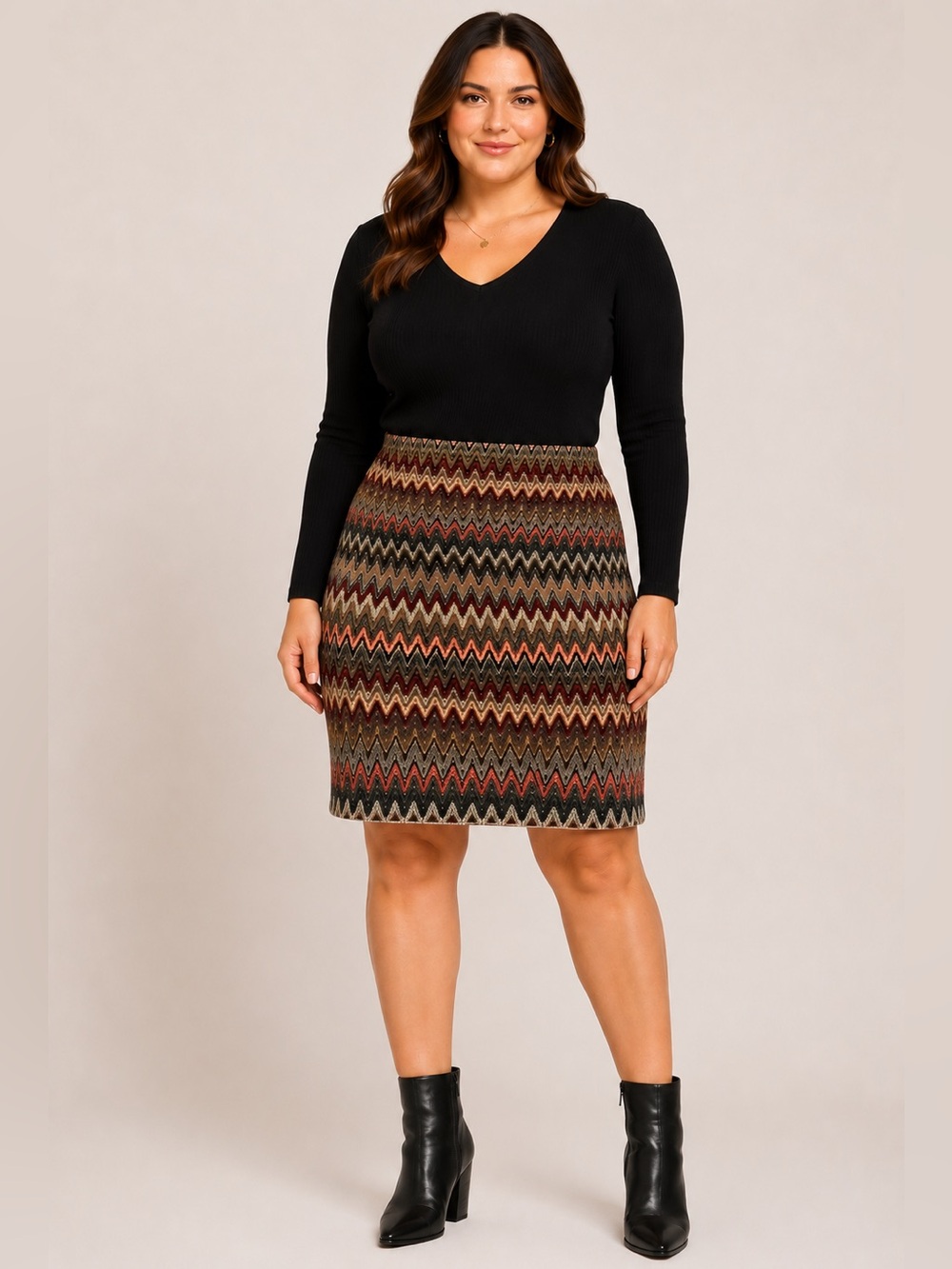 Le Parfait Chevron Knit A-Line Skirt Women’s Medium Fully Lined Made in USA